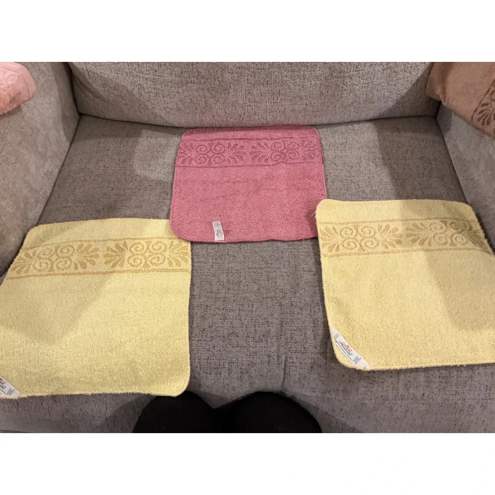 Vintage Cannon Monticello Towel Set Pink Yellow Tan Floral Jacquard Retro 7pc
